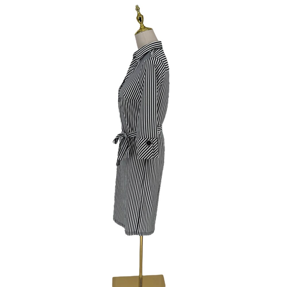 Striped Shirt Dress S Black White Belted Mlle Gabrielle Career Office Academia - Picture 6 of 16